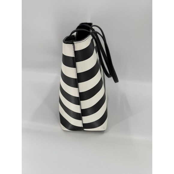 Betsey Johnson KITSCH Black White Striped Pink Bow Large Tote Shoulder Bag EUC - Picture 5 of 16